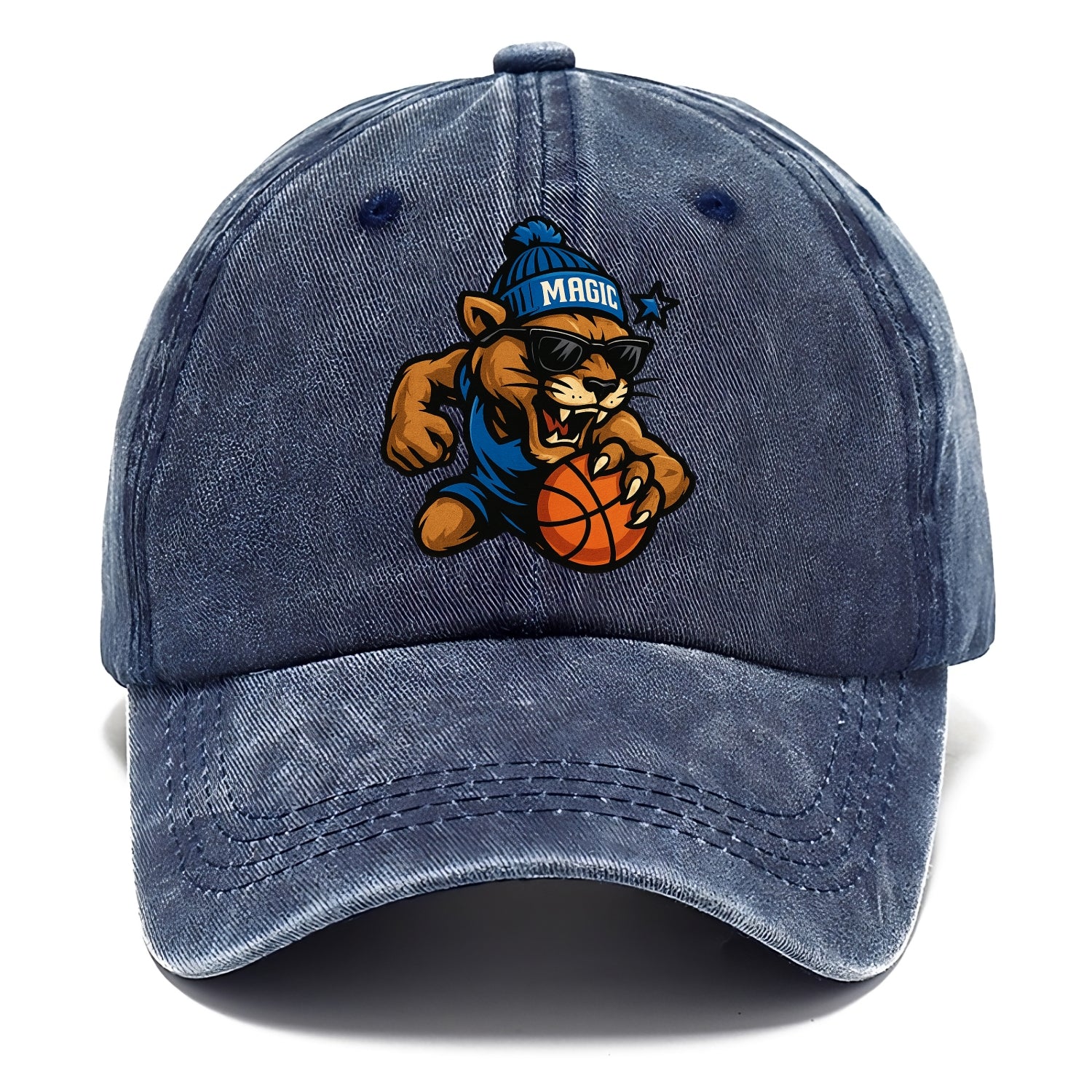Florida Panther wearing Magic beanie with star wand patch and wayfarer sunglasses - Classic Cap - Twilight Navy(Blue)