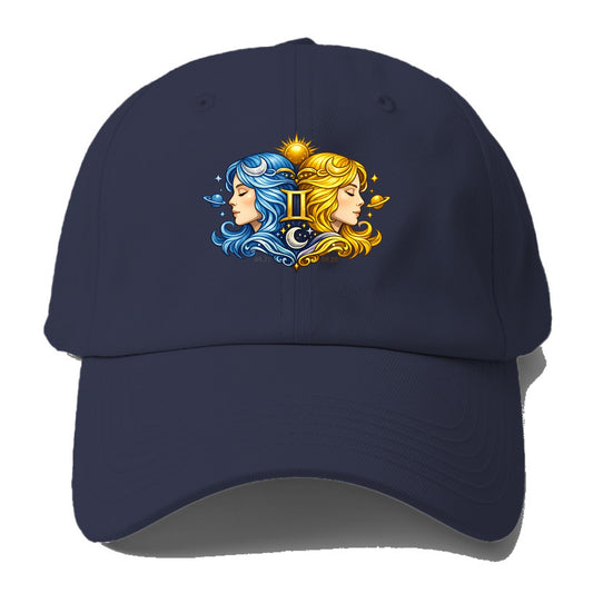 TWIN FACES | Two faces in profile mirror image | Gemini duality | Opposite - Baseball Cap - Twilight Navy(Blue)