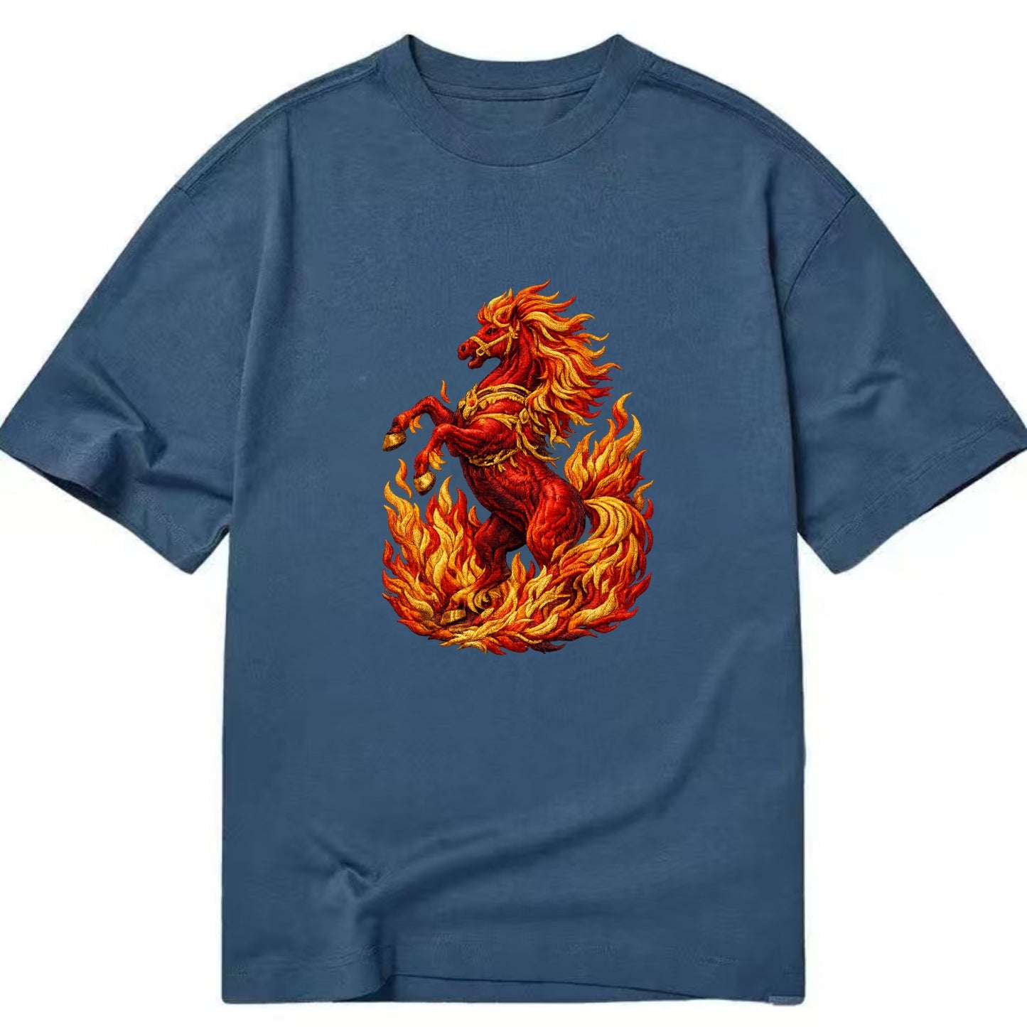 VICTORY BLAZE | Triumphant rearing horse in flames | Achievement celebration | - Classic T-shirt - Twilight Navy(Blue)