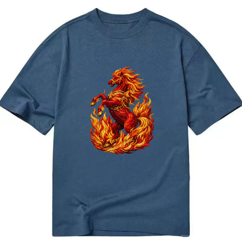 VICTORY BLAZE | Triumphant rearing horse in flames | Achievement celebration | - Classic T-shirt