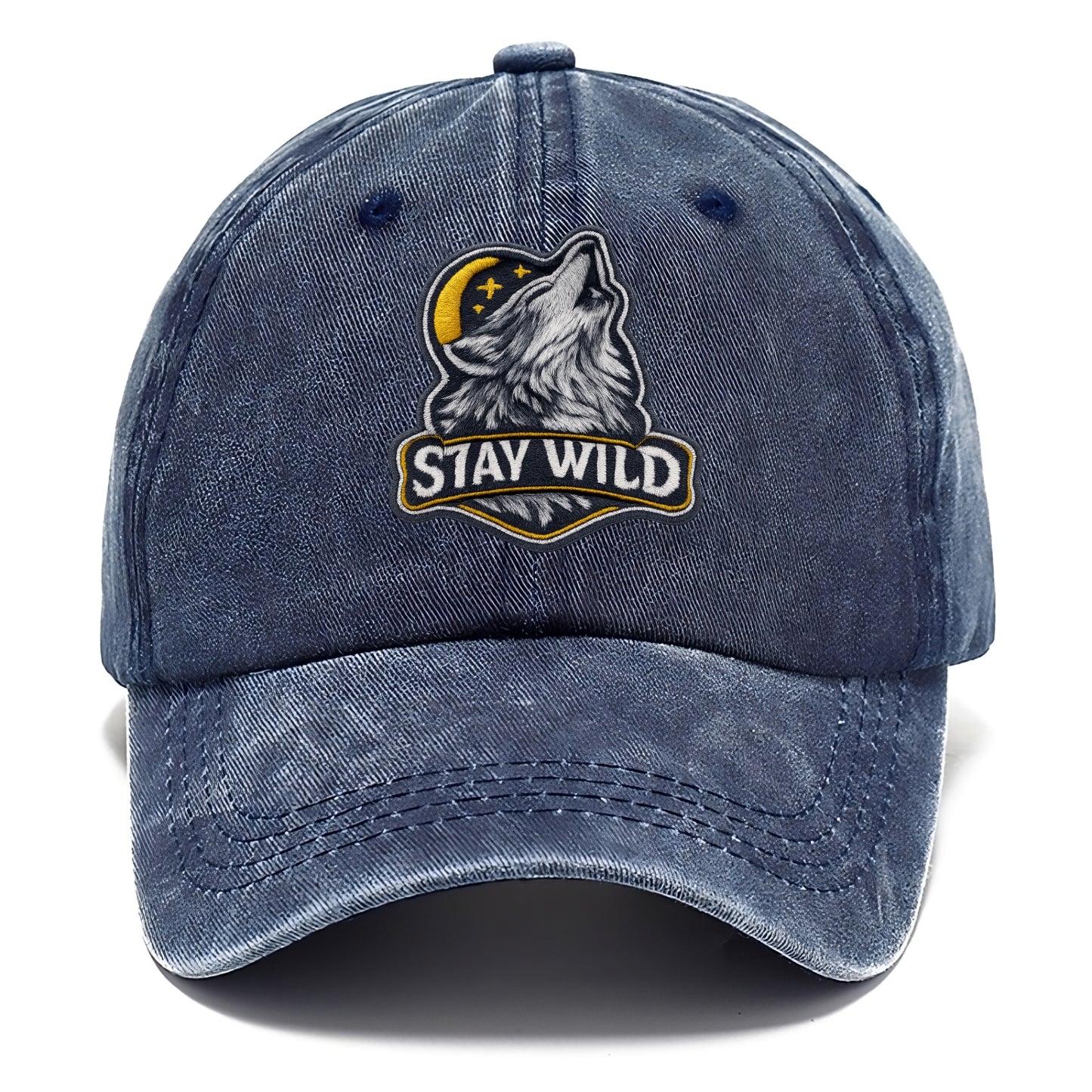 STAY WILD - wolf with text in gray , free spirit - Classic Cap - Twilight Navy(Blue)
