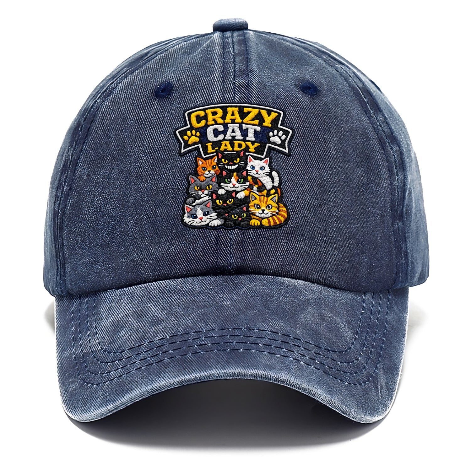 CRAZY CAT LADY - cat pile in multicolor , cat collector - Classic Cap - Twilight Navy(Blue)