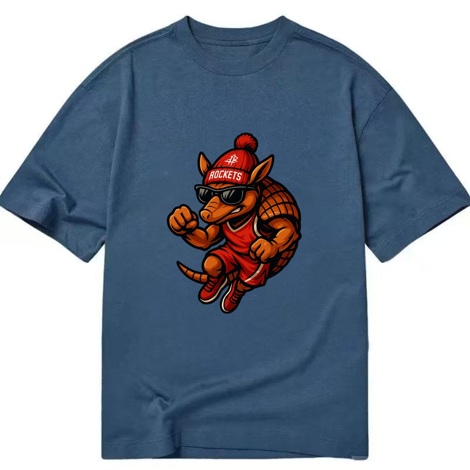 Houston Armadillo wearing Rockets red and silver beanie with rocket ship and - Classic T-shirt - Twilight Navy(Blue)