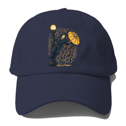joyful dancing on lamppost in heavy rain with big smile - Baseball Cap For Big Heads - Twilight Navy(Blue)