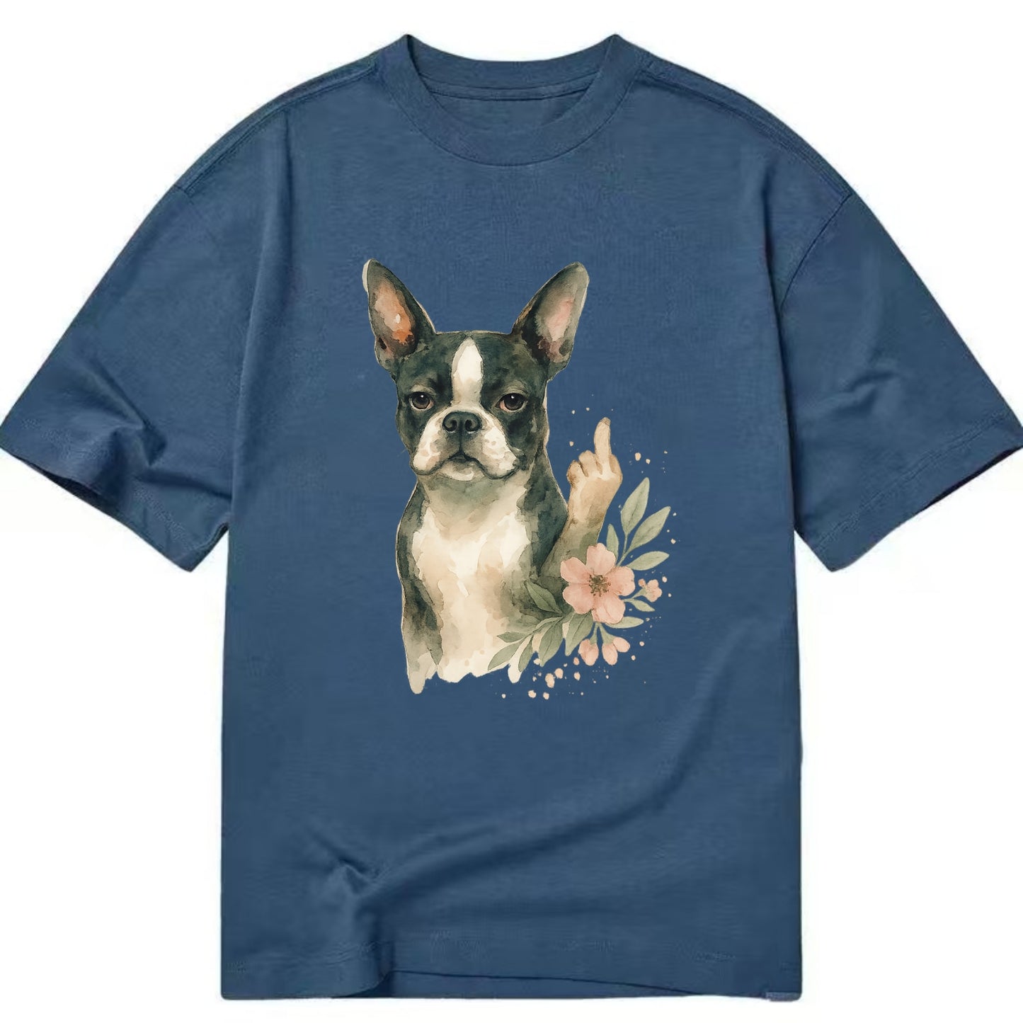 Boston Terrier with tuxedo markings, perky ears, paw up giving sass - Classic T-shirt - Twilight Navy(Blue)