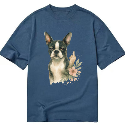Boston Terrier with tuxedo markings, perky ears, paw up giving sass - Classic T-shirt - Twilight Navy(Blue)