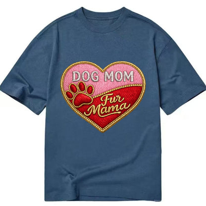 DOG MOM HEART - heart with paw print in pink and red , fur mama - Classic T-shirt - Twilight Navy(Blue)