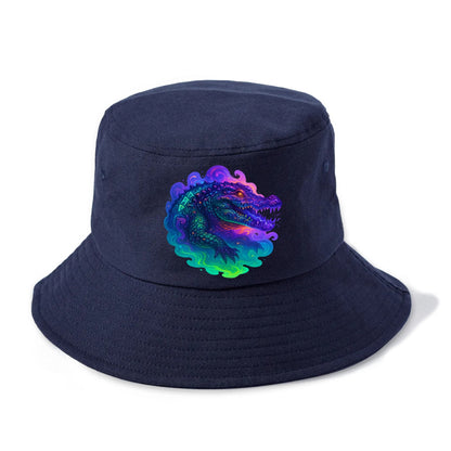 Primordial crocodile with scales pulsing plasma energy in green and purple, ancient - Bucket Hat - Twilight Navy(Blue)