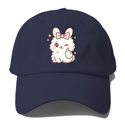 fluffy white angora rabbit with pink bow, one paw delicately flipping - Baseball Cap For Big Heads - Twilight Navy(Blue)