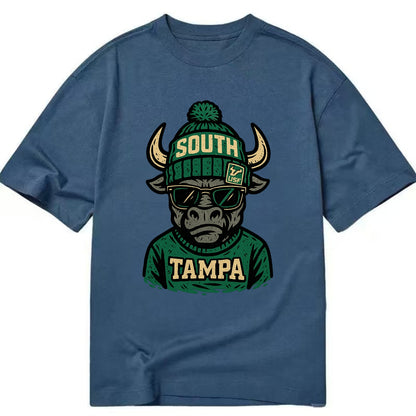 Tampa Bull wearing South Florida beanie with USF patch - Classic T-shirt - Twilight Navy(Blue)