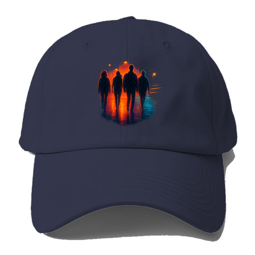 gang of silhouettes walking together at sunset by the beach - Baseball Cap