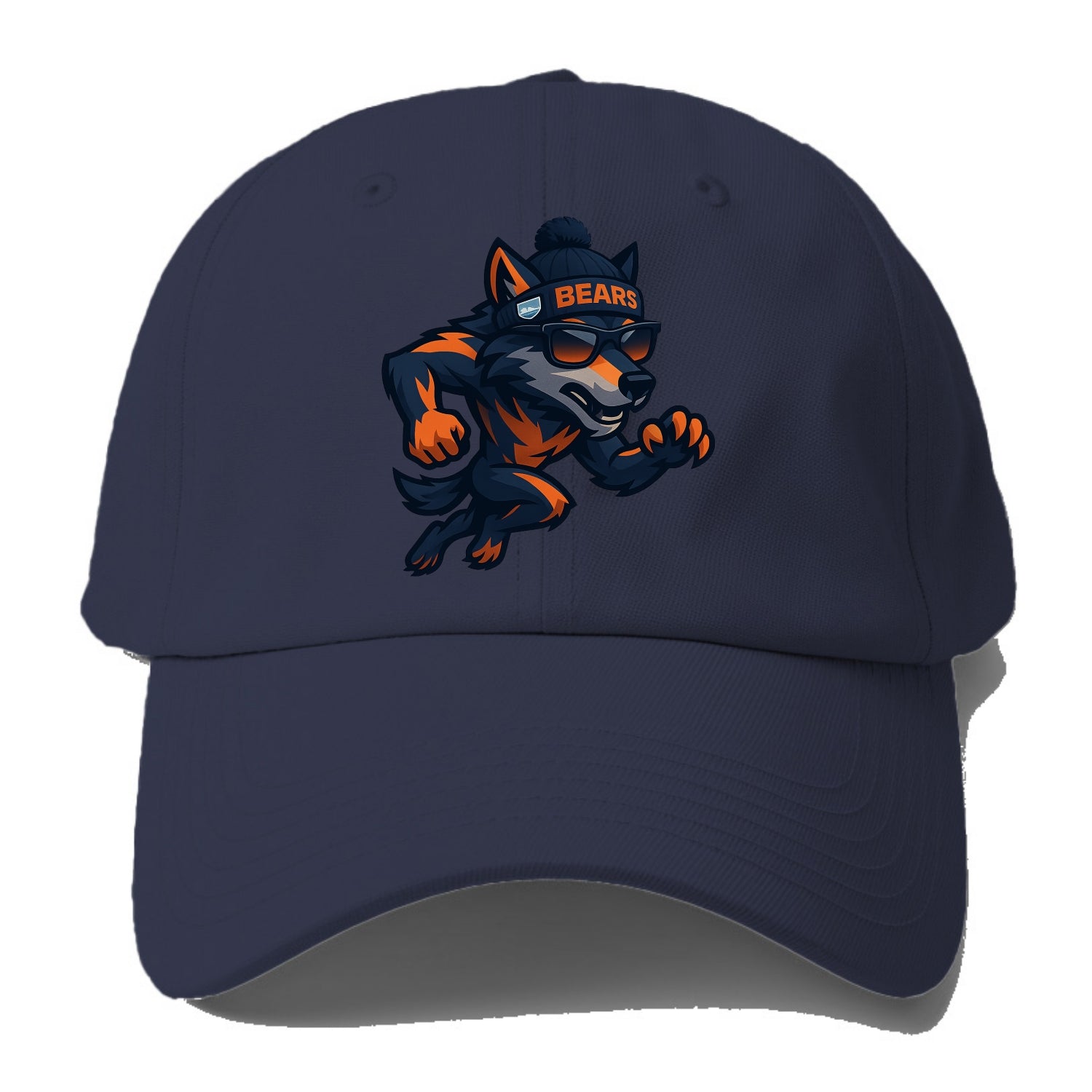 Chicago Wolf wearing Bears beanie with Lake Michigan patch and wayfarer sunglasses - Baseball Cap - Twilight Navy(Blue)
