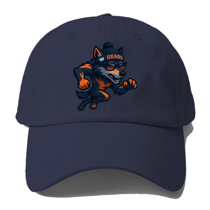 Chicago Wolf wearing Bears beanie with Lake Michigan patch and wayfarer sunglasses - Baseball Cap - Twilight Navy(Blue)