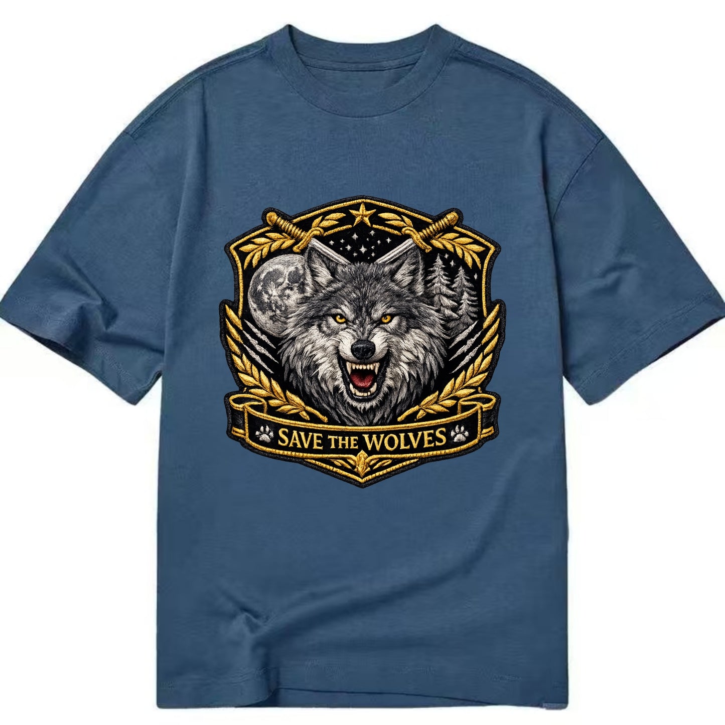 SAVE THE WOLVES - wolf moon in gray , predator protection - Classic T-shirt - Twilight Navy(Blue)