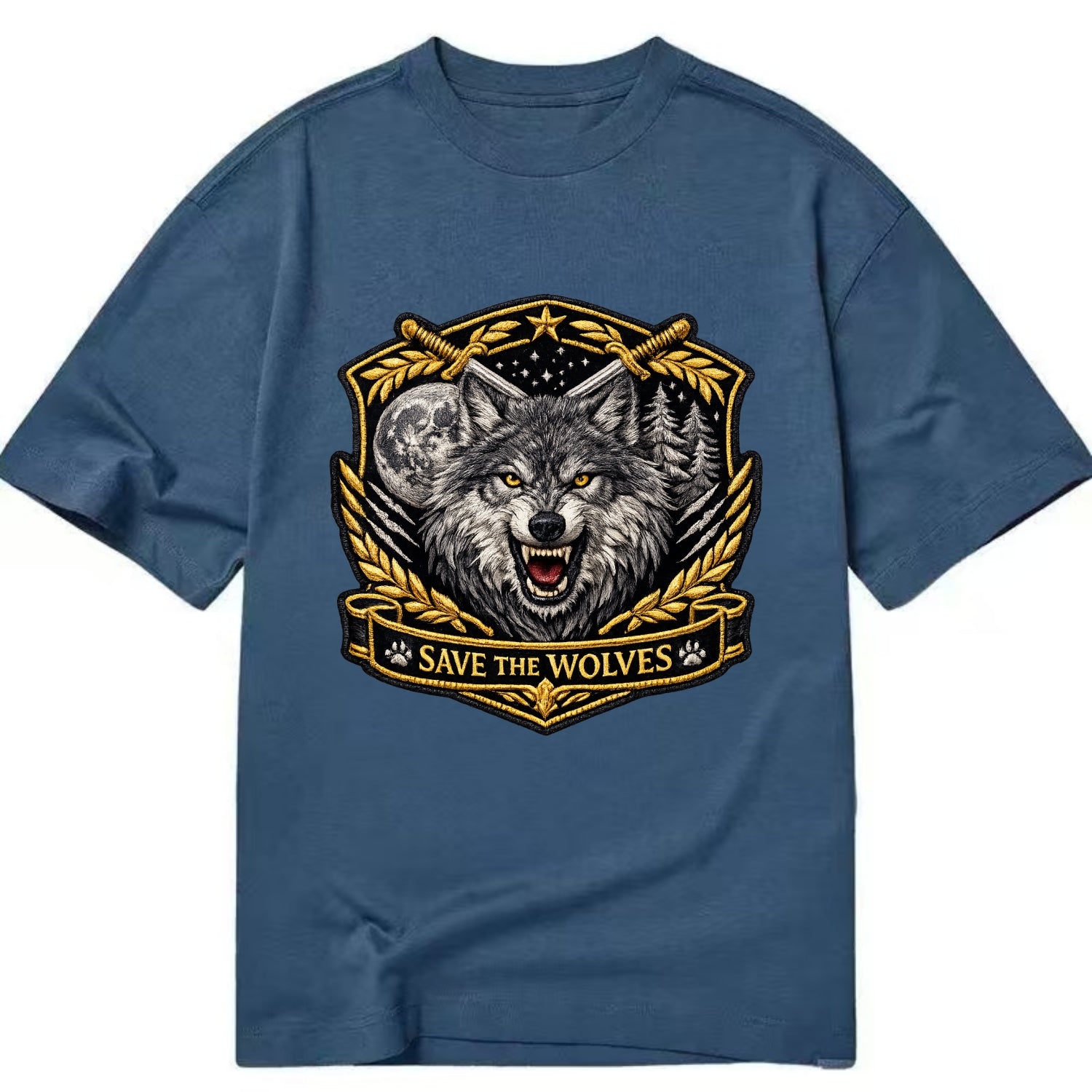SAVE THE WOLVES - wolf moon in gray , predator protection - Classic T-shirt - Twilight Navy(Blue)