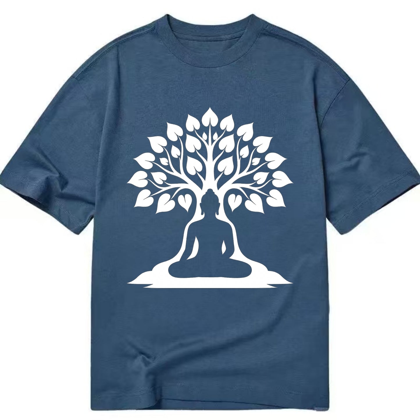 Buddha silhouette meditating - negative space forms bodhi tree - Classic T-shirt - Twilight Navy(Blue)