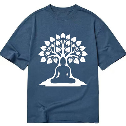 Buddha silhouette meditating - negative space forms bodhi tree - Classic T-shirt - Twilight Navy(Blue)