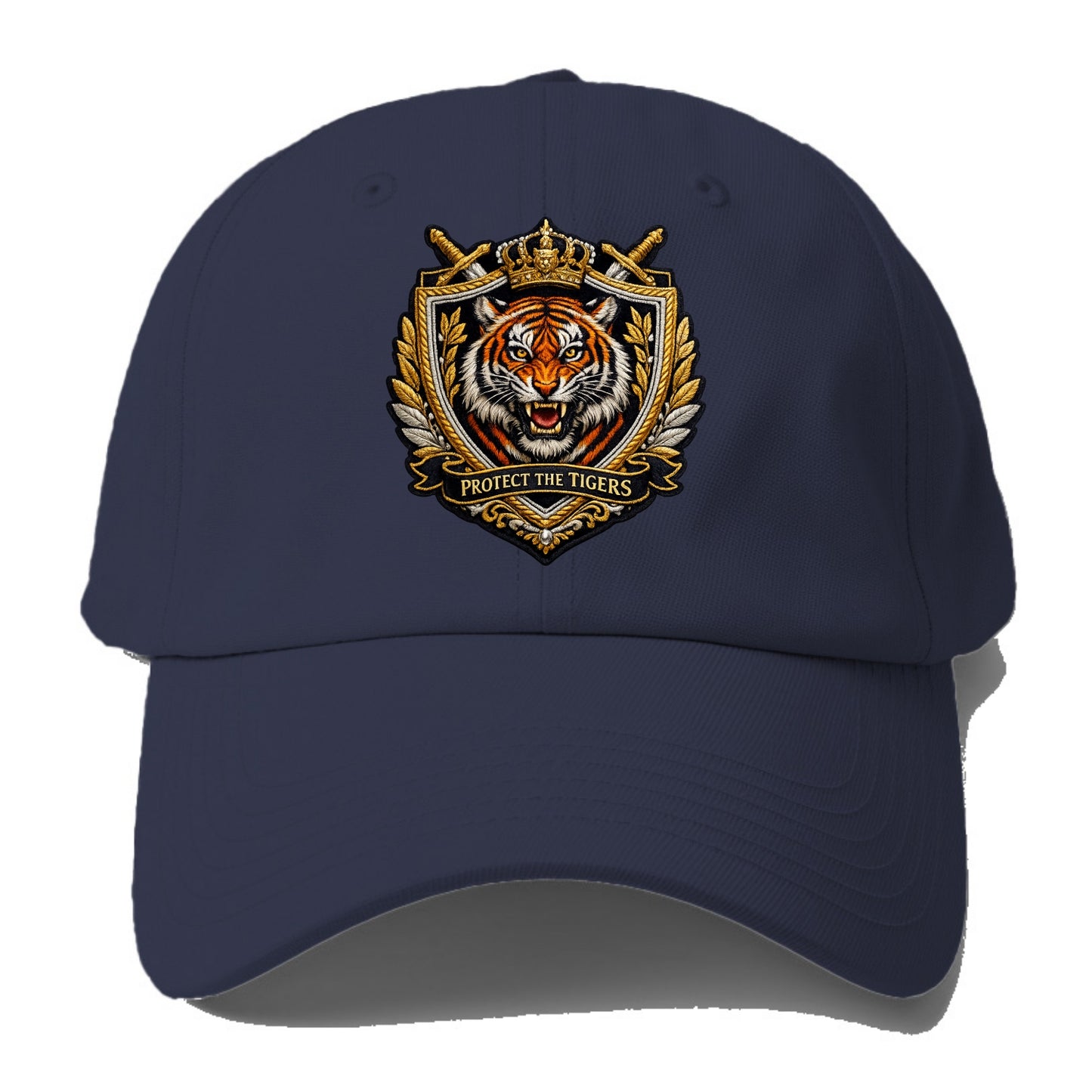 PROTECT THE TIGERS - tiger with shield in orange , big cat conservation - Baseball Cap - Twilight Navy(Blue)