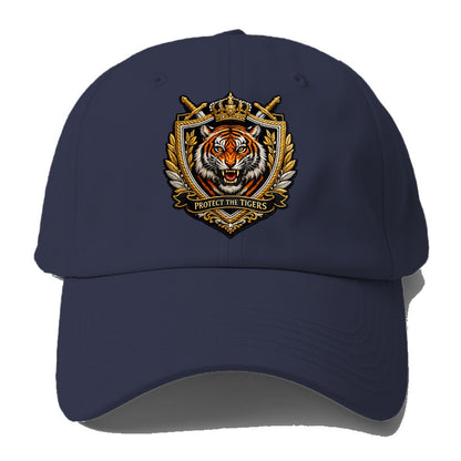 PROTECT THE TIGERS - tiger with shield in orange , big cat conservation - Baseball Cap - Twilight Navy(Blue)