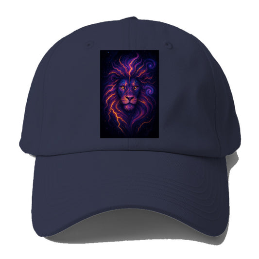Regal lion with mane made of electric currents, neon yellow and hot - Baseball Cap For Big Heads - Twilight Navy(Blue)