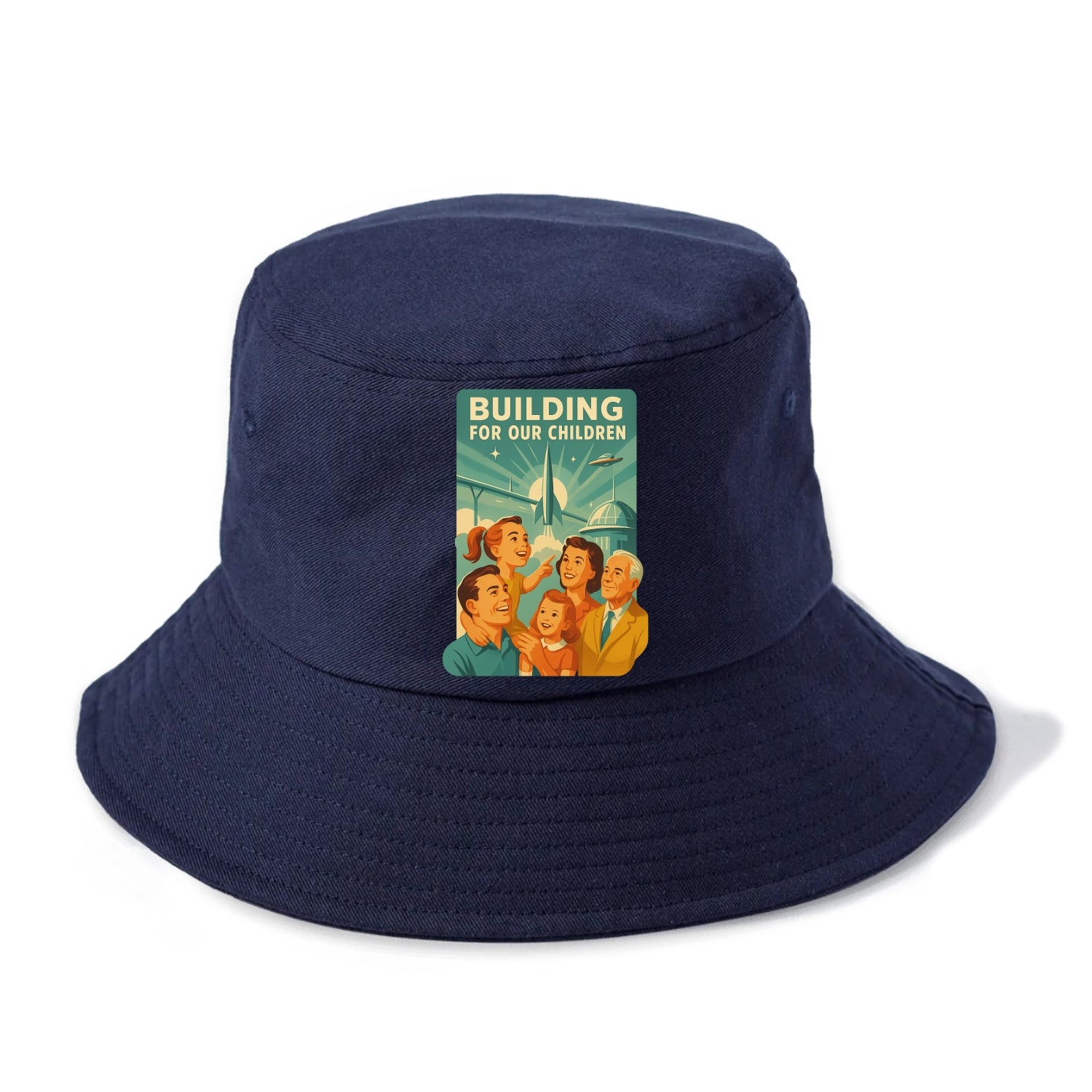 Multiple generations celebrating progress together - "Building for Our Children" - - Bucket Hat - Twilight Navy(Blue)