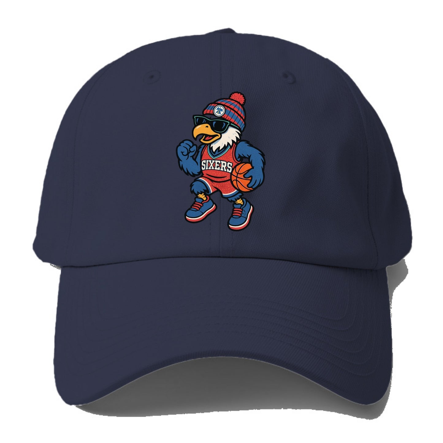 Philadelphia Eagle wearing 76ers red white and blue beanie with bell patch and - Baseball Cap - Twilight Navy(Blue)