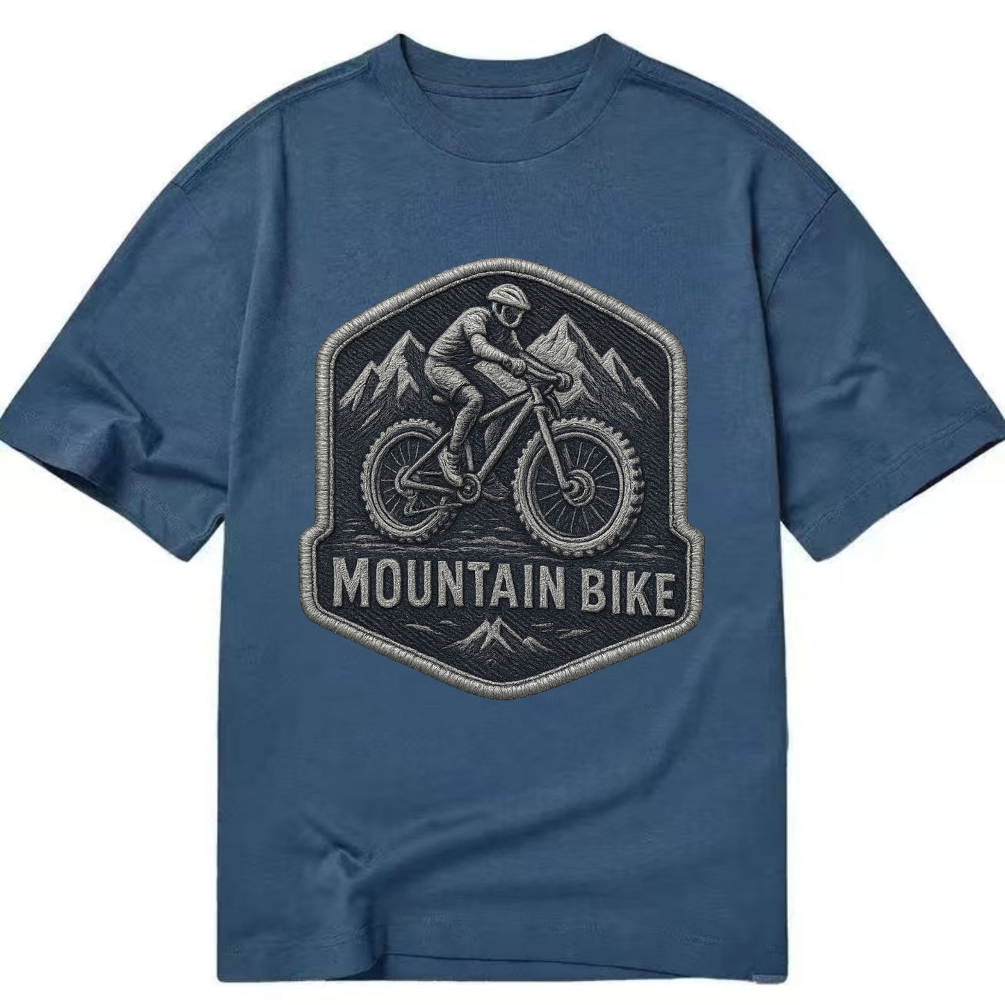 Mountain bike with rugged tires - cyclist badge - Classic T-shirt - Twilight Navy(Blue)