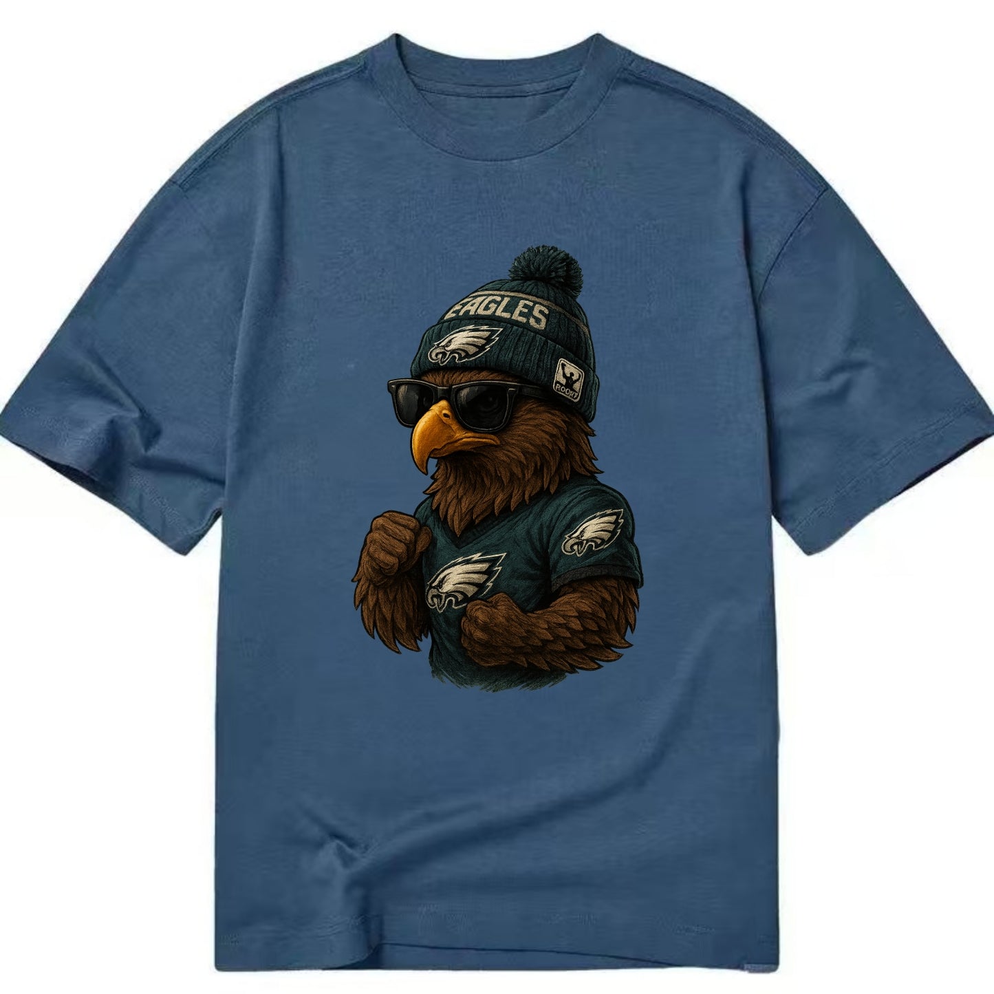 Philly Hawk wearing Eagles beanie with Rocky patch and wayfarer sunglasses - Classic T-shirt - Twilight Navy(Blue)