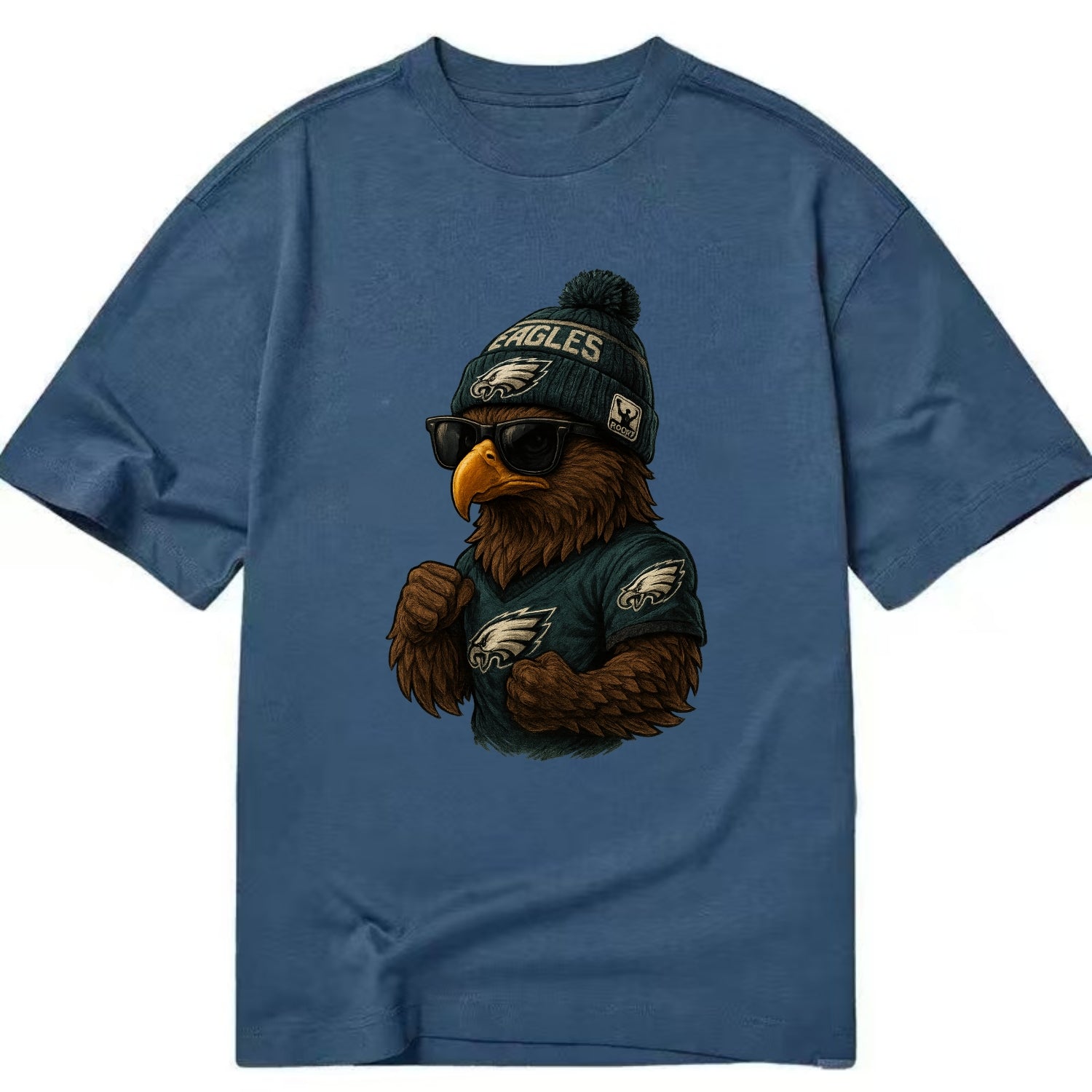 Philly Hawk wearing Eagles beanie with Rocky patch and wayfarer sunglasses - Classic T-shirt - Twilight Navy(Blue)