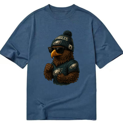 Philly Hawk wearing Eagles beanie with Rocky patch and wayfarer sunglasses - Classic T-shirt - Twilight Navy(Blue)