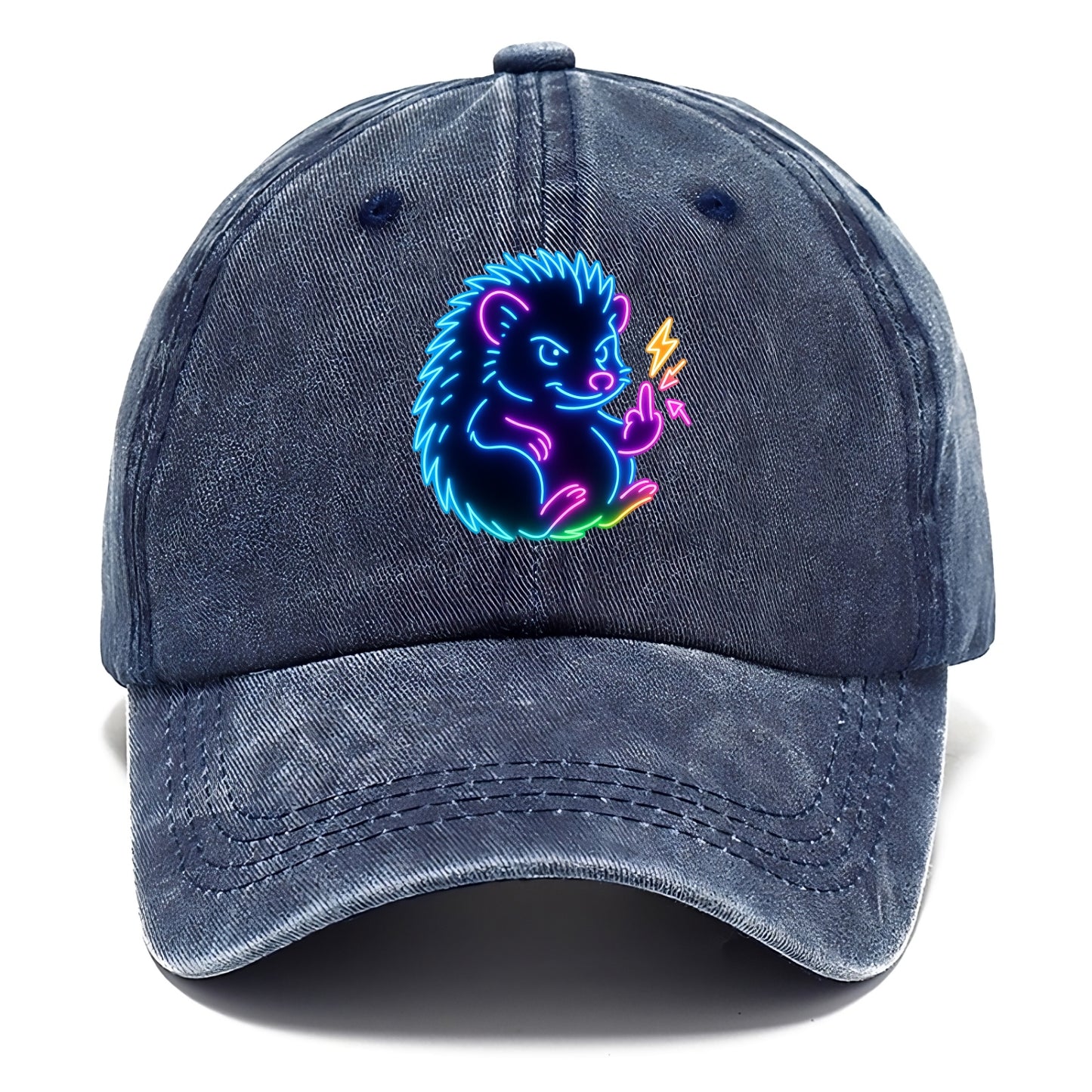tiny hedgehog curled up slightly, one little paw raised flipping the bird - Classic Cap - Twilight Navy(Blue)