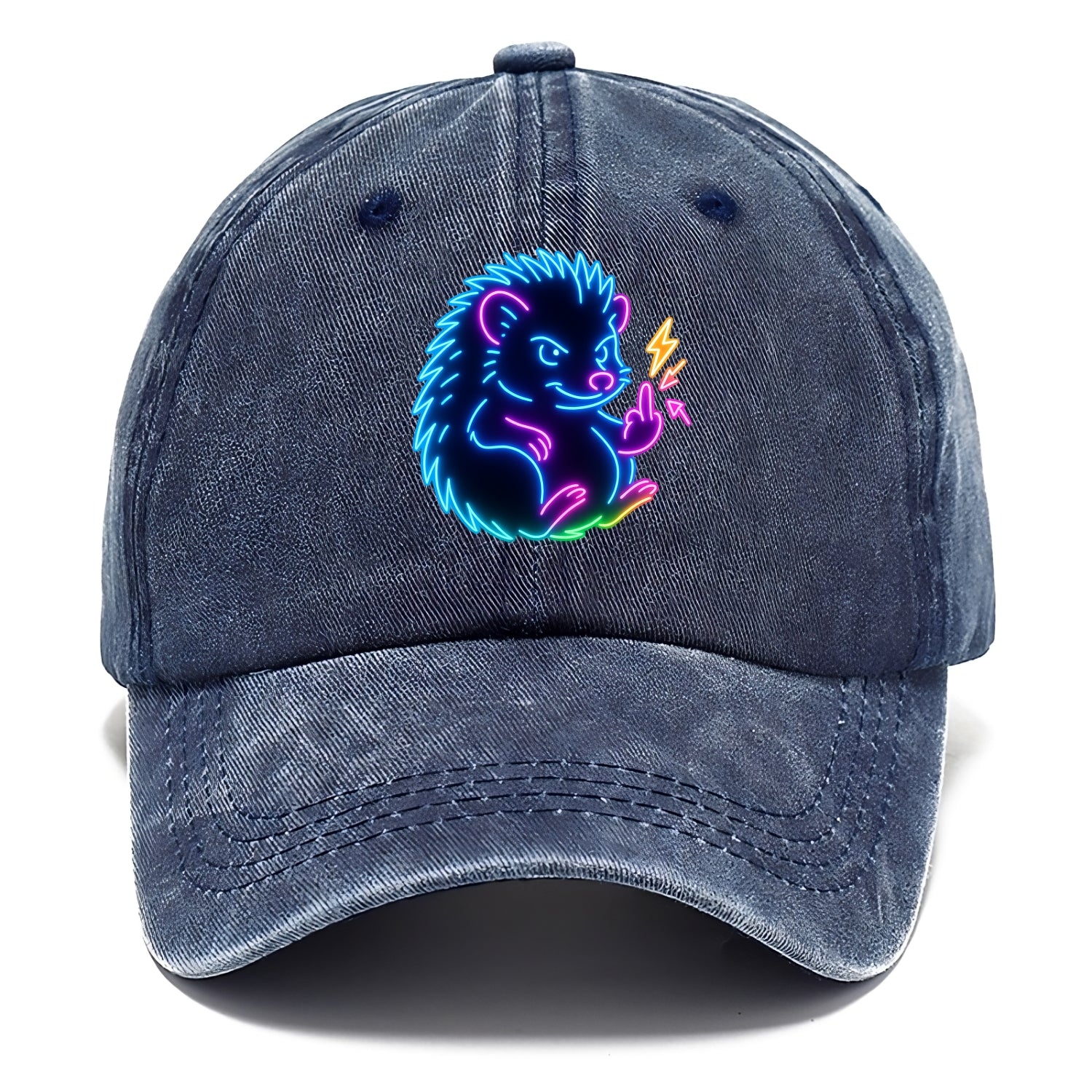 tiny hedgehog curled up slightly, one little paw raised flipping the bird - Classic Cap - Twilight Navy(Blue)
