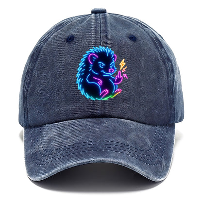 tiny hedgehog curled up slightly, one little paw raised flipping the bird - Classic Cap - Twilight Navy(Blue)