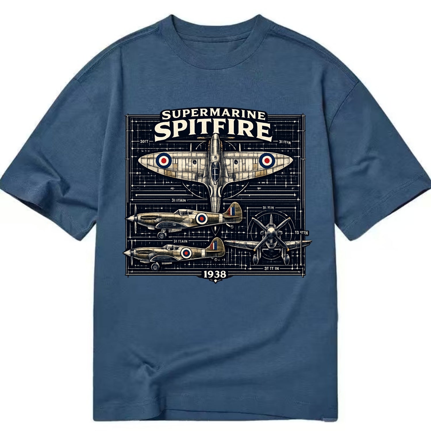 Spitfire Blueprint - Classic T-shirt - Twilight Navy(Blue)
