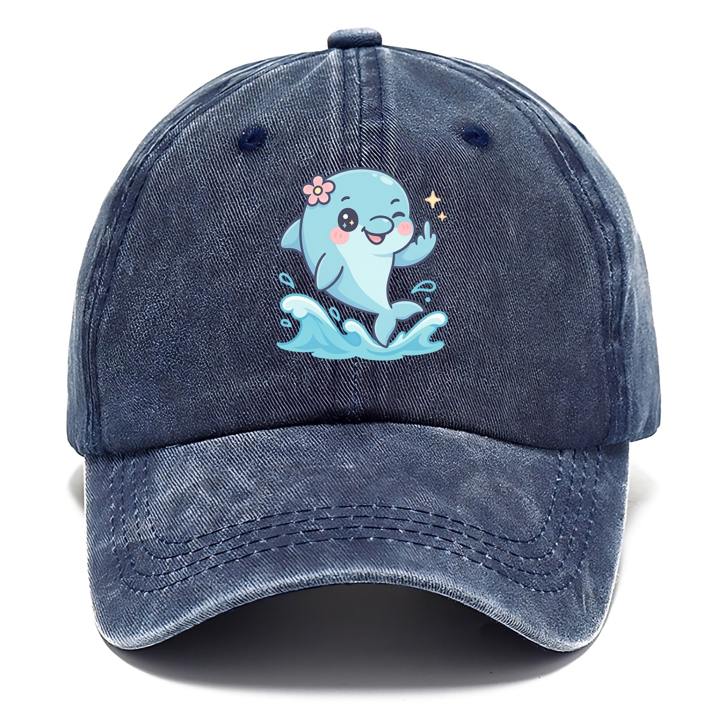 smiling dolphin jumping through ocean waves, one fin up with attitude - Classic Cap - Twilight Navy(Blue)