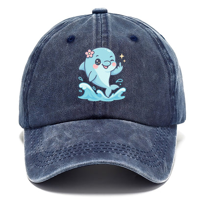 smiling dolphin jumping through ocean waves, one fin up with attitude - Classic Cap - Twilight Navy(Blue)