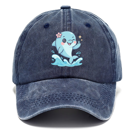 smiling dolphin jumping through ocean waves, one fin up with attitude - Classic Cap - Twilight Navy(Blue)