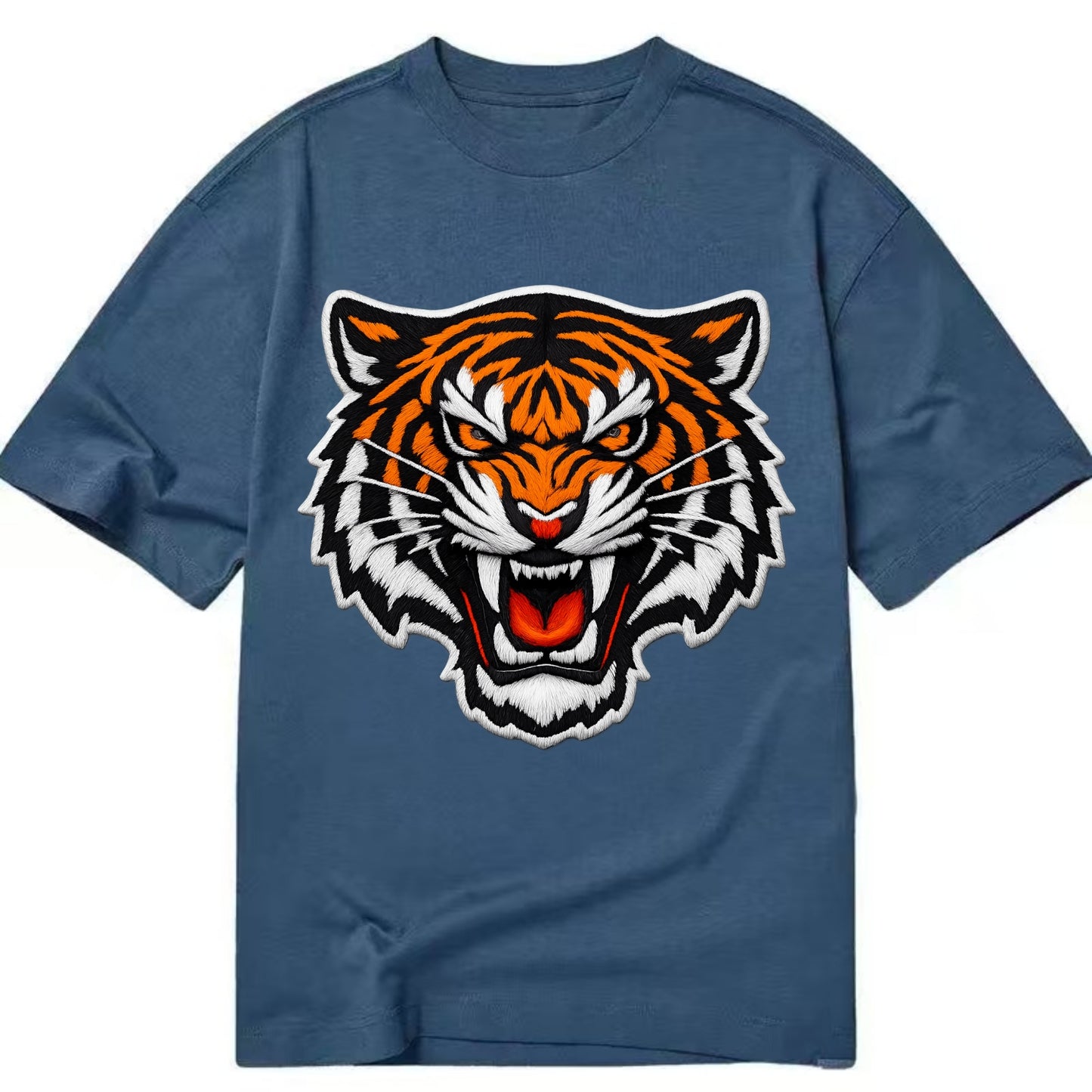TIGER STRIPES FACE - fierce tiger face in orange, black and white , predator power - Classic T-shirt - Twilight Navy(Blue)