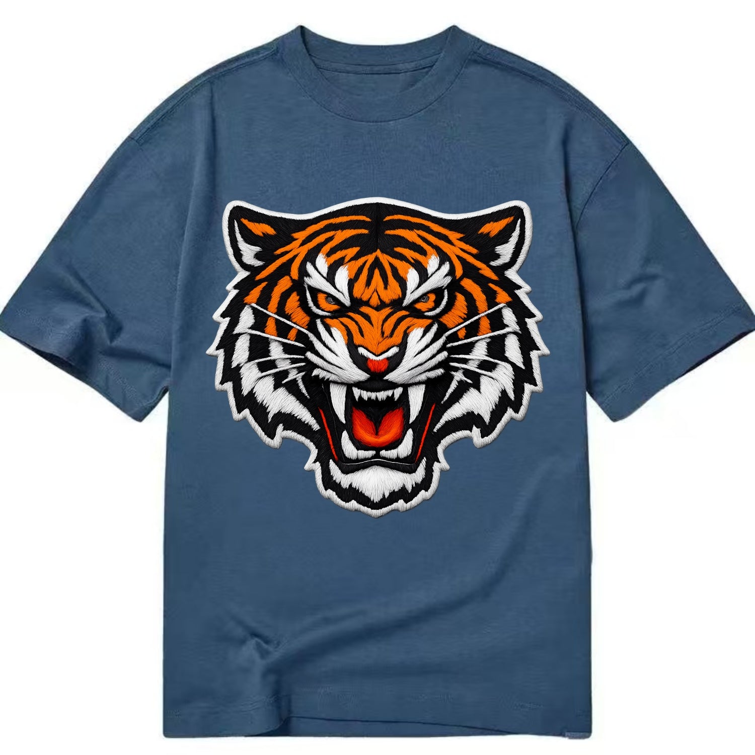 TIGER STRIPES FACE - fierce tiger face in orange, black and white , predator power - Classic T-shirt - Twilight Navy(Blue)