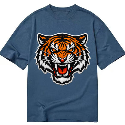 TIGER STRIPES FACE - fierce tiger face in orange, black and white , predator power - Classic T-shirt - Twilight Navy(Blue)