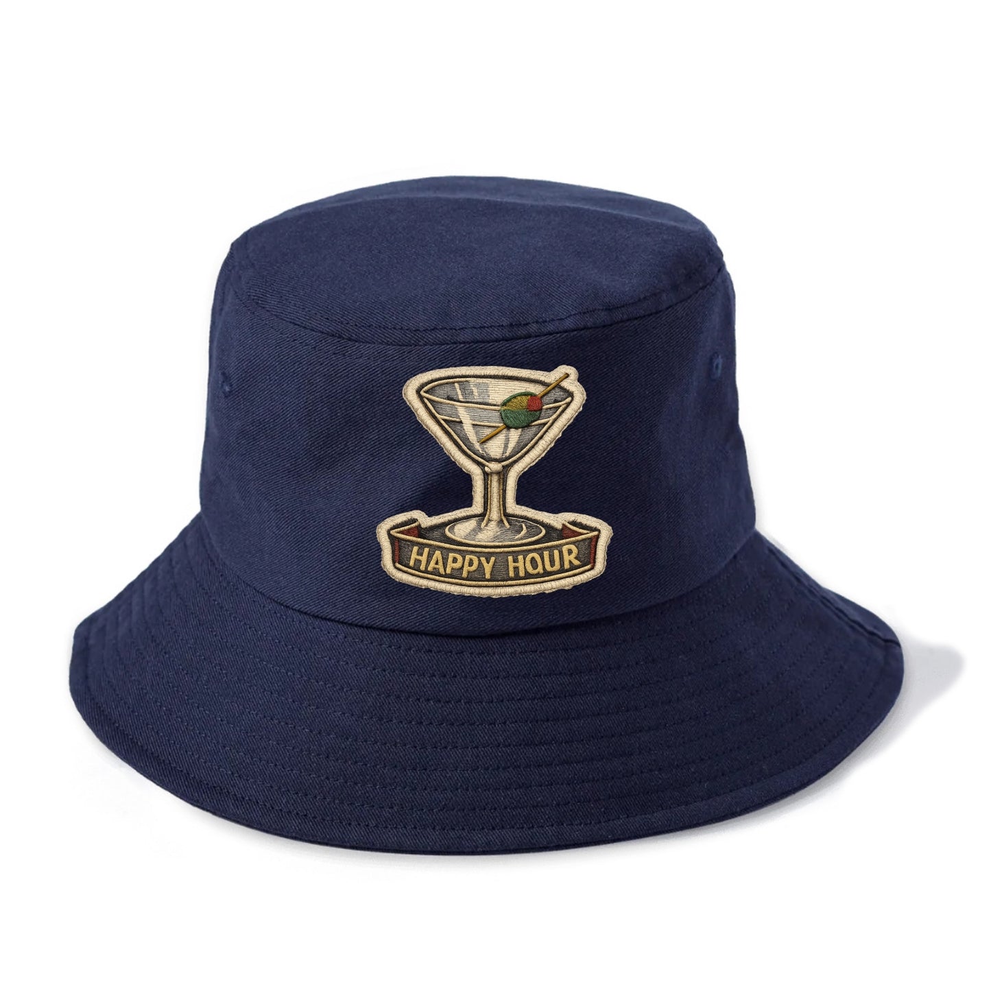 COCKTAIL MARTINI - martini glass with olive in silver and green , happy hour - Bucket Hat - Twilight Navy(Blue)