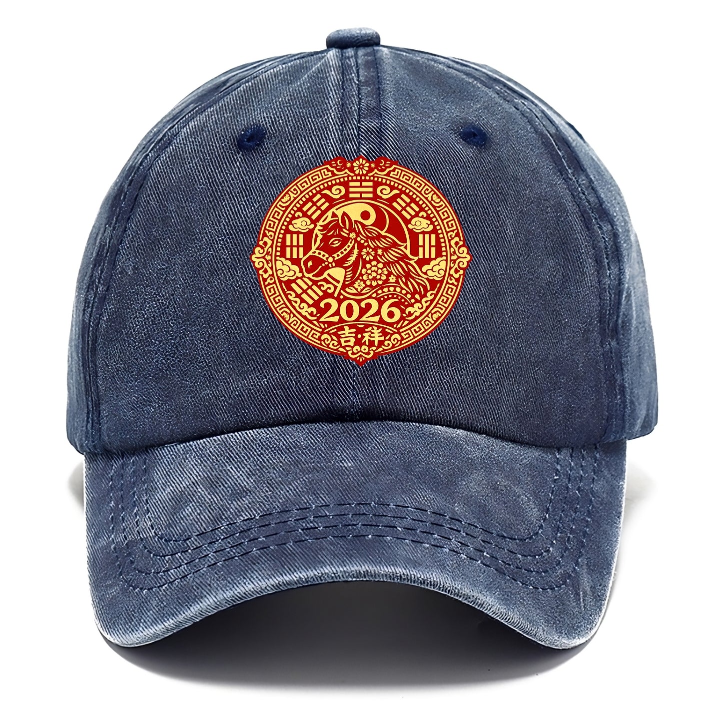 LUCKY HORSE MEDALLION | Circular medallion with horse profile | Intricate Chinese - Classic Cap - Twilight Navy(Blue)