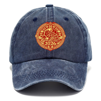 LUCKY HORSE MEDALLION | Circular medallion with horse profile | Intricate Chinese - Classic Cap - Twilight Navy(Blue)