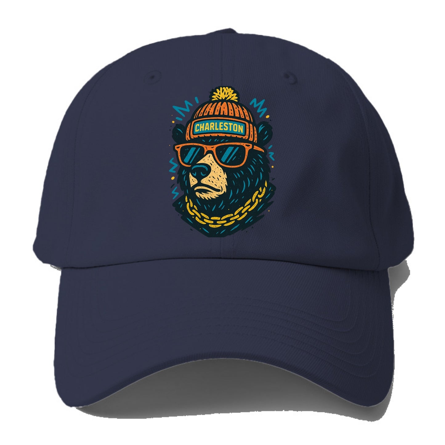 West Virginia Black Bear wearing Charleston beanie with pom pom and - Baseball Cap For Big Heads - Twilight Navy(Blue)