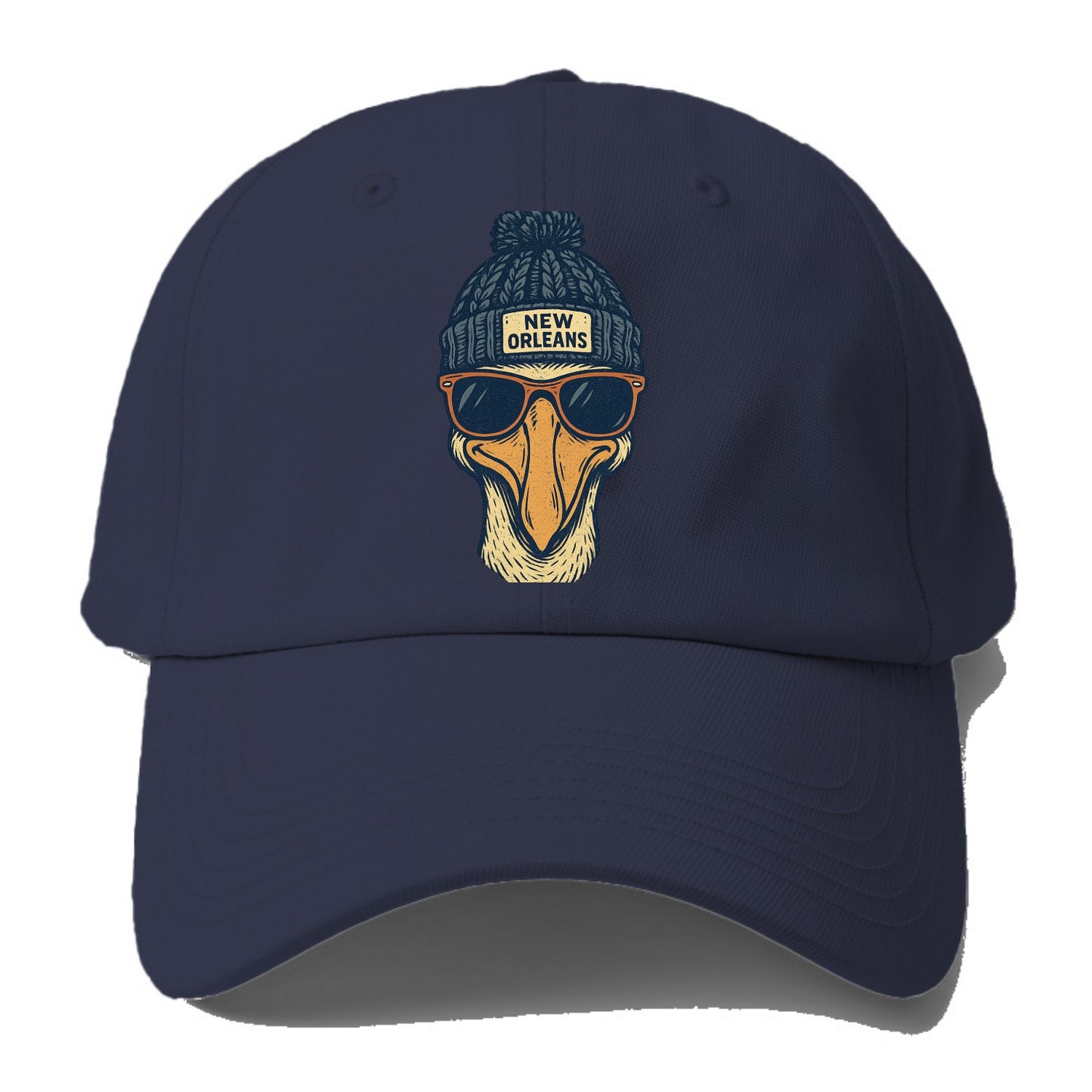 New Orleans Pelican wearing New Orleans beanie with pom pom and wayfarer sunglasses - Baseball Cap - Twilight Navy(Blue)