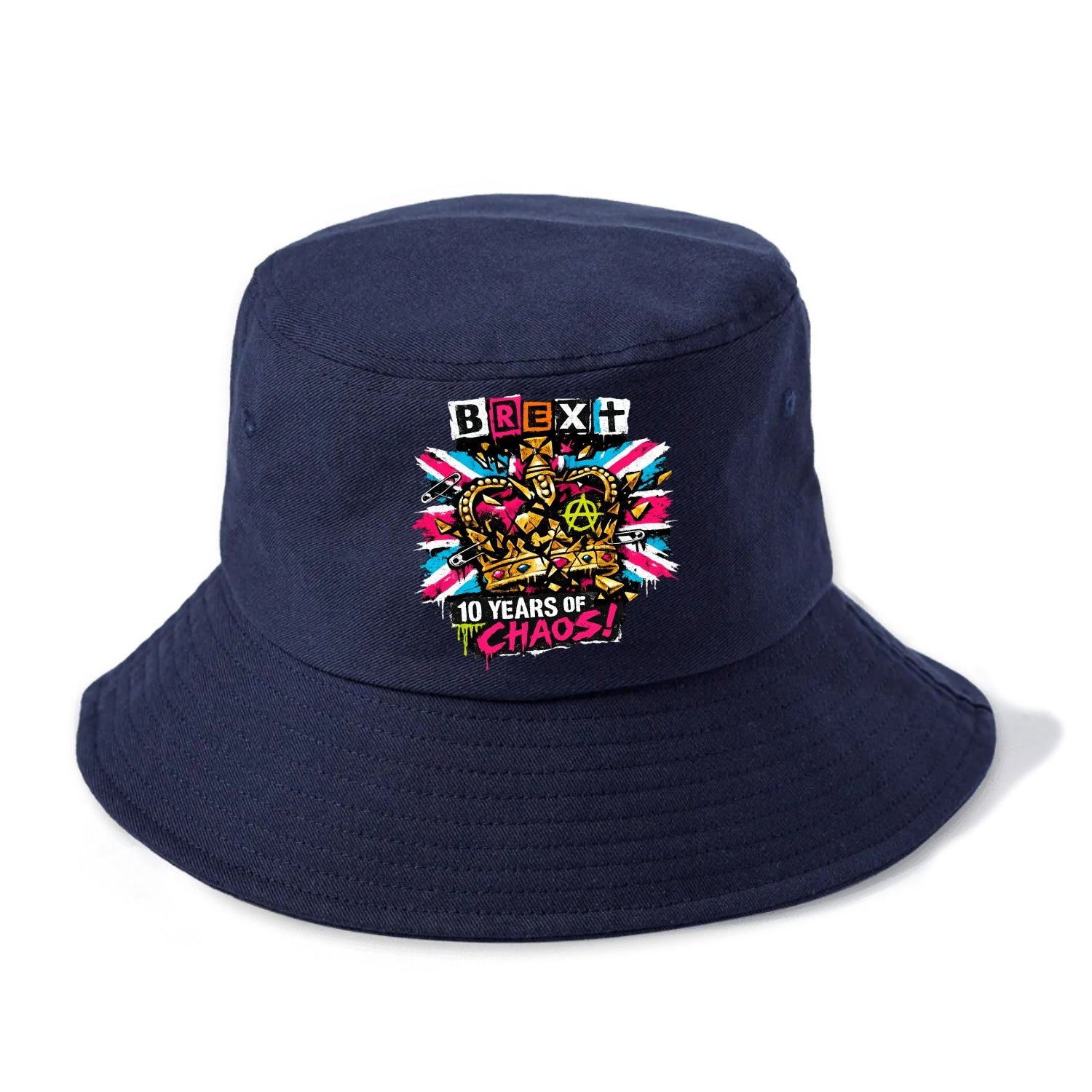 BROKEN CROWN | Shattered British crown | Gold fragments scattered | Power dismantled | - Bucket Hat - Twilight Navy(Blue)