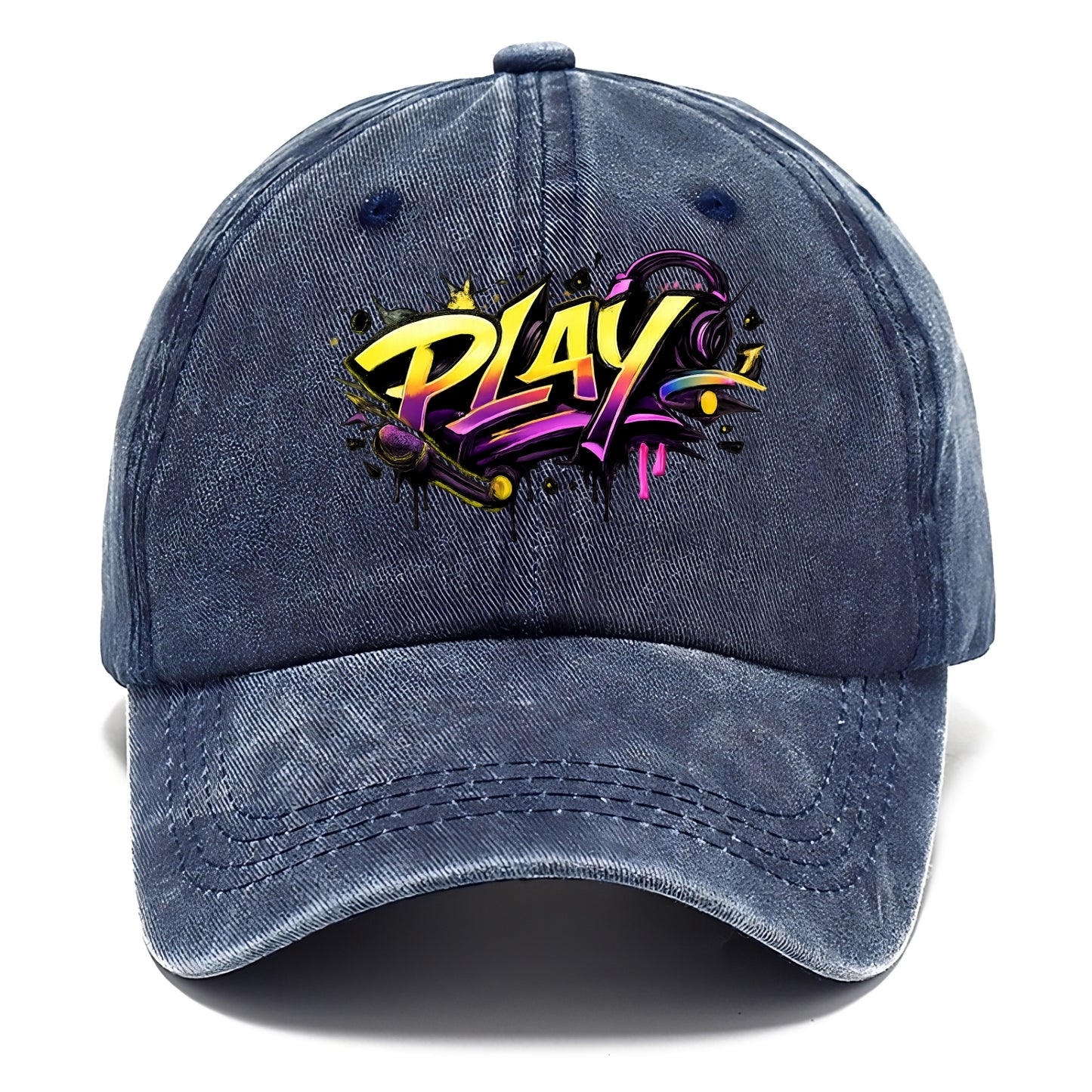 Bold typography design - "PLAY" - creative expression, musical performance - Classic Cap - Twilight Navy(Blue)