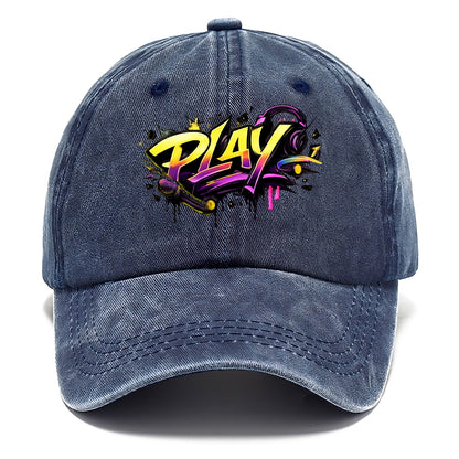 Bold typography design - "PLAY" - creative expression, musical performance - Classic Cap - Twilight Navy(Blue)