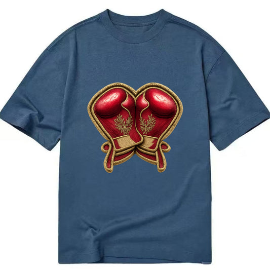 Embroidered patch design - BOXING GLOVES - red boxing gloves crossed in crimson - Classic T-shirt - Twilight Navy(Blue)