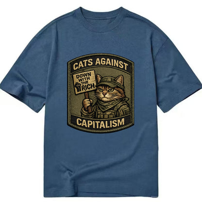 CATS AGAINST CAPITALISM - cat with protest sign in red , political cat - Classic T-shirt - Twilight Navy(Blue)